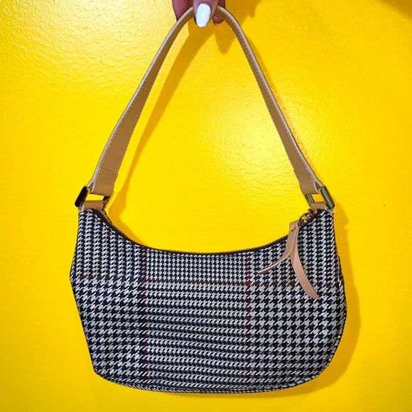 Ralph Lauren Vintage Houndstooth Shoulder Bag Mini Bag Glen Plaid Black Tan Gold - Picture 11 of 13